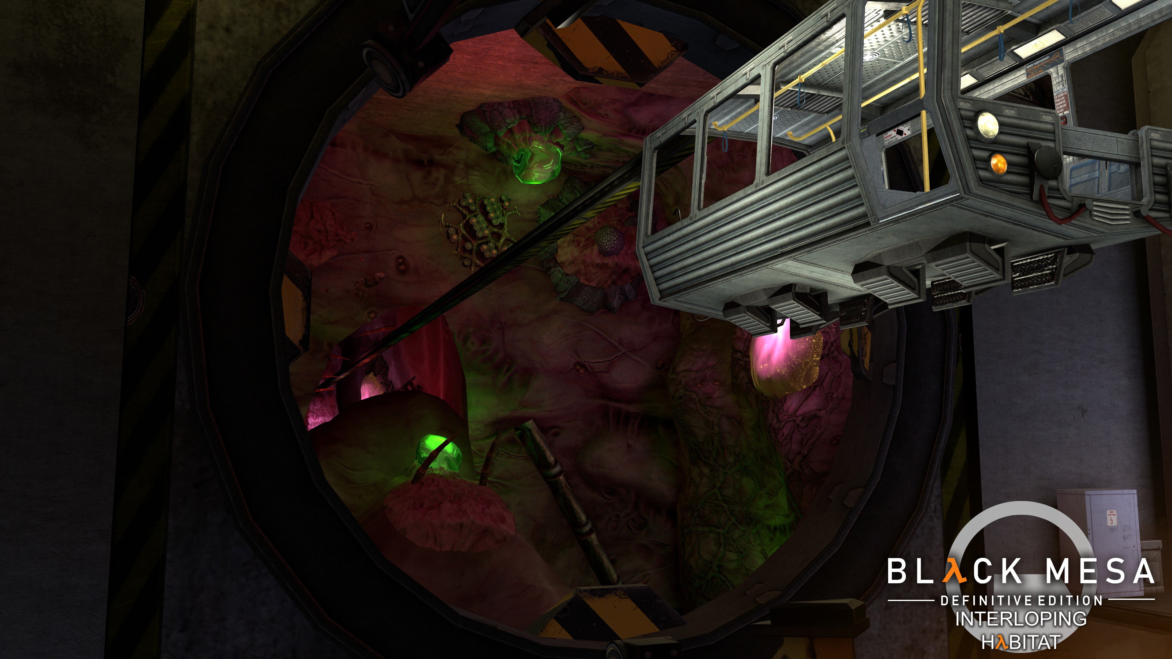 A Black Mesa tram overlooking a facility overtaken by Xenian biomass
