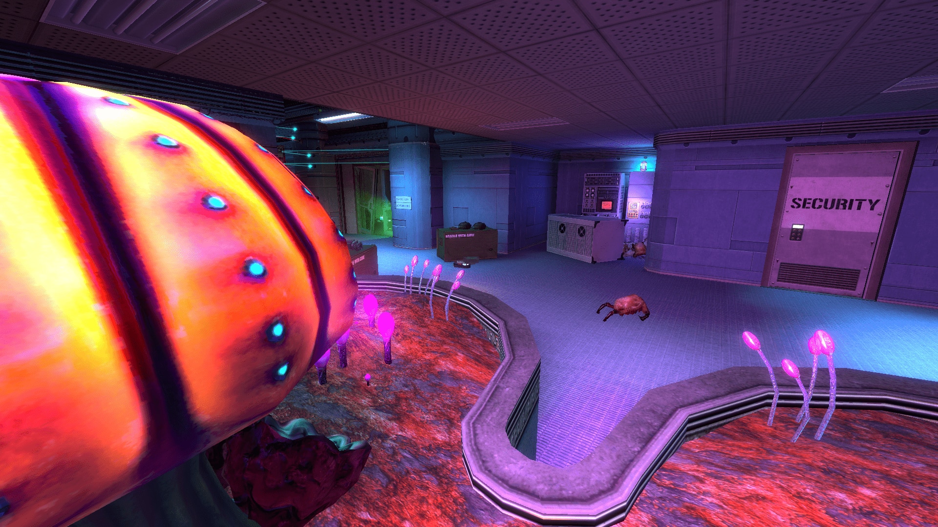 A brightly lit Xen specimen inside a Black Mesa containment room